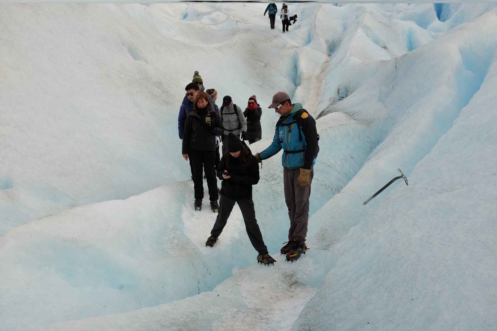 Walking through a glacier in Patagonia