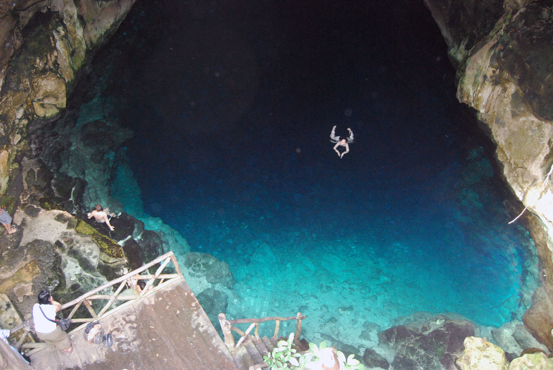 Swimming in a cenote in Mexico