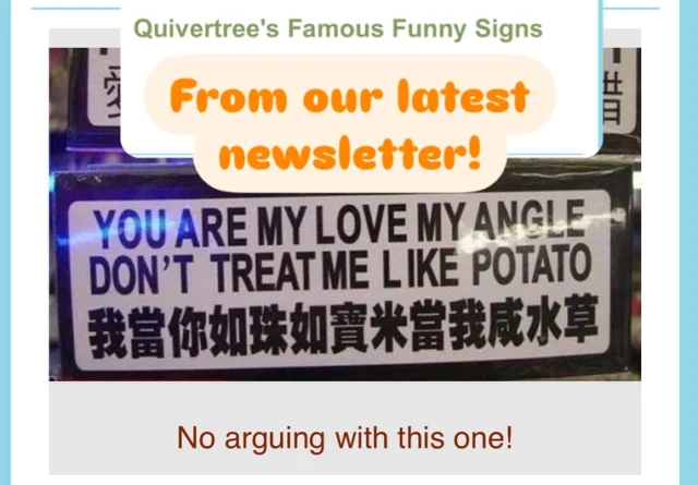 If you enjoy reading the signs we share, then subscribe to our newsletter! We always include a selection that we’ve found funny - maybe you will too! 
Sign up for the entertainment and stay for the travel inspiration! 
.
.
.
#quivertreefamilyexpeditions #familytravelplanner #familytravels #multigenerationaltravel #tripdesigner #summervacations #travelplanning #luxurytravels